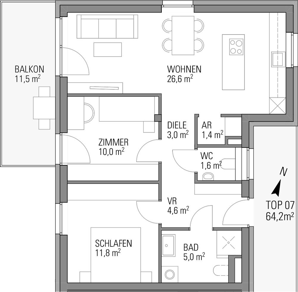 Grundriss – Kalsdorf · Bestand: 3-Zimmer-Anlegerwohnung ca. 64 m² · Oasis Smart Village Kalsdorf - Haus 1, 6, 7, 8, 9 · provisionsfrei