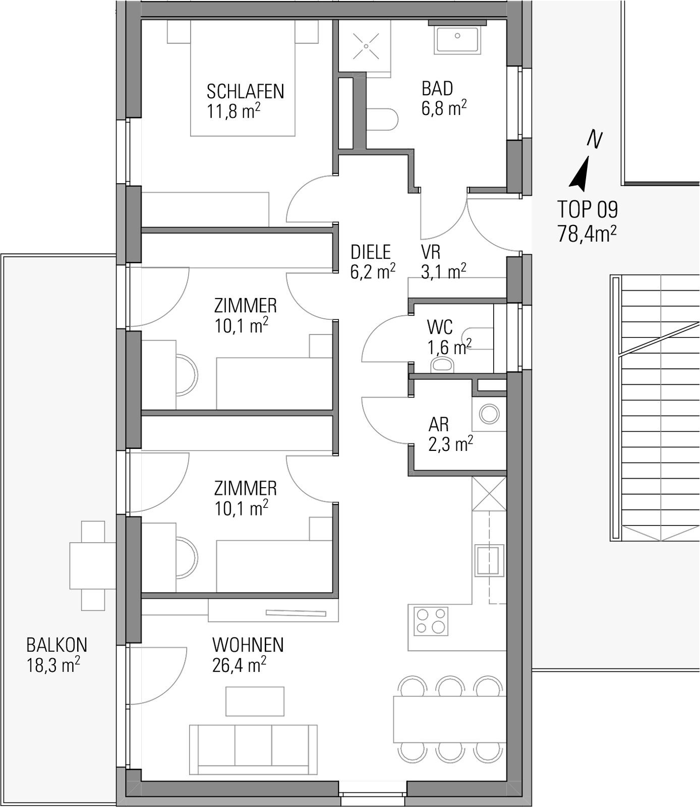 Grundriss – Kalsdorf · Bestand: 4-Zimmer-Anlegerwohnung ca. 78 m² · Oasis Smart Village Kalsdorf - Haus 1, 6, 7, 8, 9 · provisionsfrei