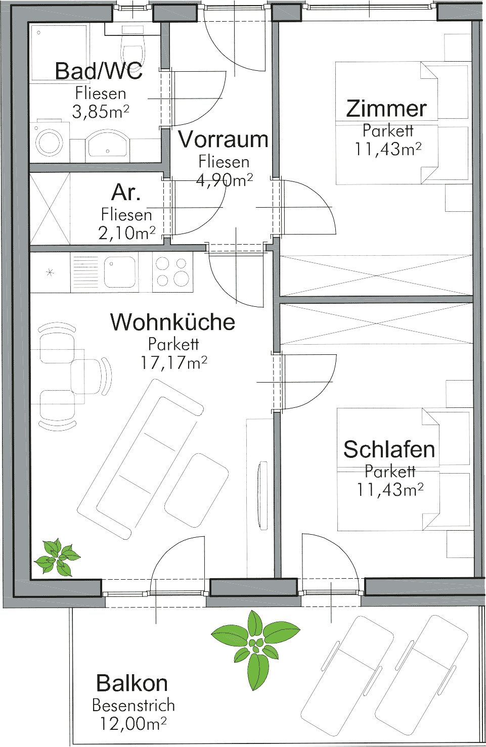Grundriss – St. Georgen an der Stiefing · Neubau: 3-Zimmer-Anlegerwohnung ca. 51 m² · St. Georgen an der Stiefing BA2 · provisionsfrei