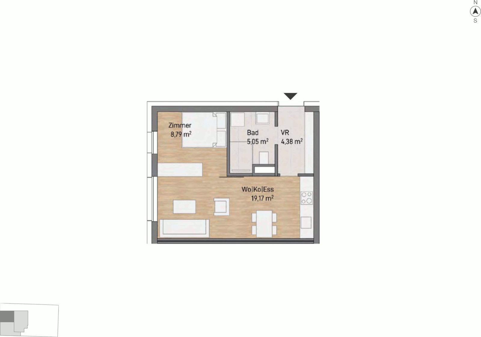 Grundriss – Graz-Gries · Neubau: 2-Zimmer-Anlegerwohnung ca. 37 m² · Stadt.Park.Fluss · provisionsfrei