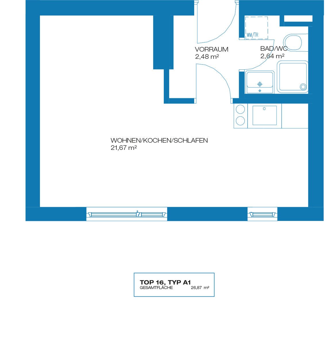 Grundriss – Graz-Wetzelsdorf · Bestand: 1-Zimmer-Anlegerwohnung ca. 27 m² · Straßganger Straße · provisionsfrei