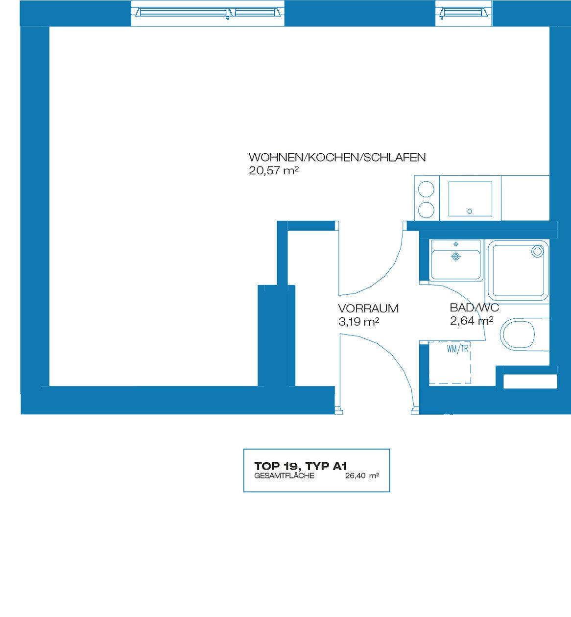 Grundriss – Graz-Wetzelsdorf · Bestand: 1-Zimmer-Anlegerwohnung ca. 26 m² · Straßganger Straße · provisionsfrei