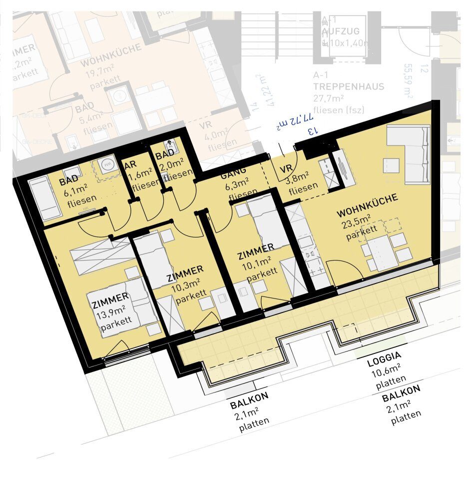 Grundriss – Wien · Neubau: 4-Zimmer-Anlegerwohnung ca. 78 m² · Ten-Living · provisionsfrei