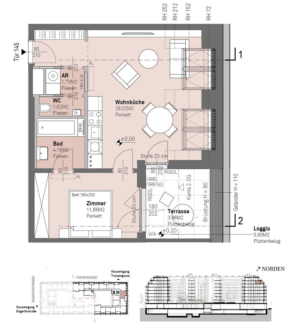 Grundriss – Wien-Brigittenau · Neubau: 2-Zimmer-Anlegerwohnung ca. 51 m² · Traisengasse · provisionsfrei