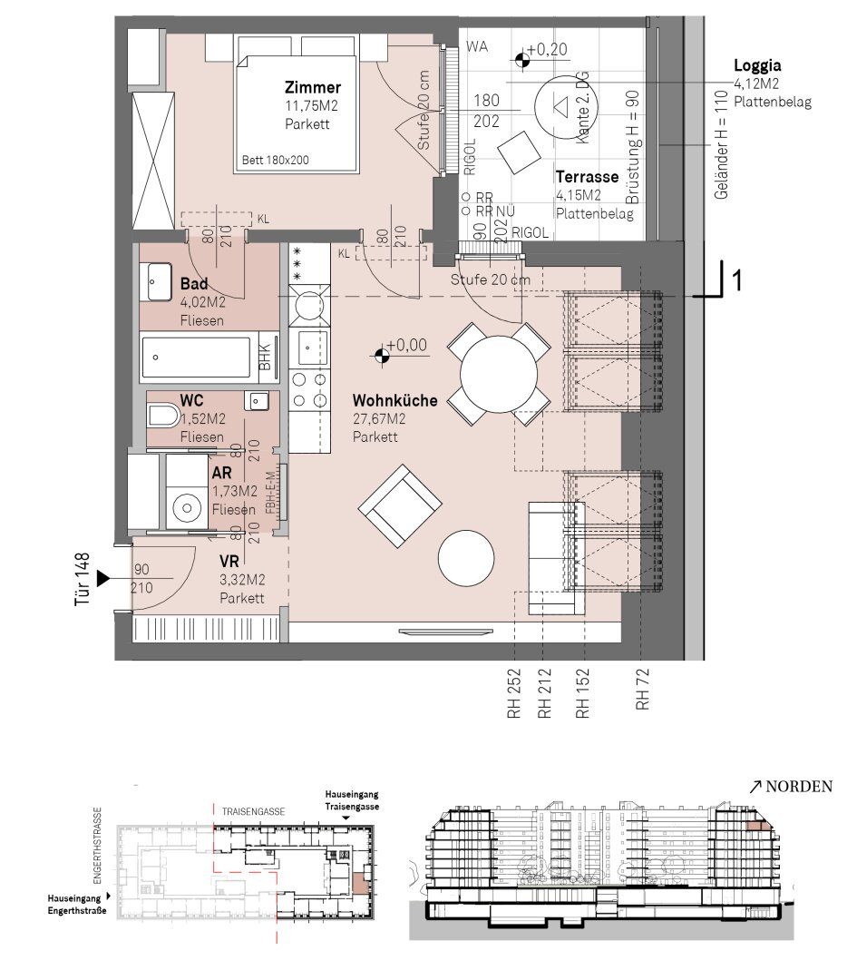 Grundriss – Wien-Brigittenau · Neubau: 2-Zimmer-Anlegerwohnung ca. 50 m² · Traisengasse · provisionsfrei